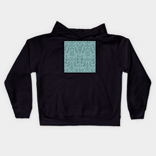 Dark Teal on Aqua Weird Medieval Lions, Cherubs, and Skulls Scrollwork Damask Kids Hoodie